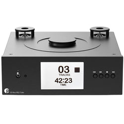 Pro-Ject CD Box RS2 Tube CD player with sleek design and digital display, showcasing high-quality audio performance.