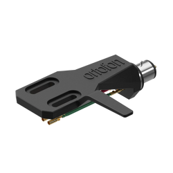 Ortofon SH-2 Black headshell for turntable cartridge, shown from top-left tilt, highlighting sleek black design and mounting details.