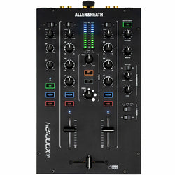 Allen & Heath Xone:24 DJ mixer with top master insert and shorting plugs, showing the detailed control panel and input connections.