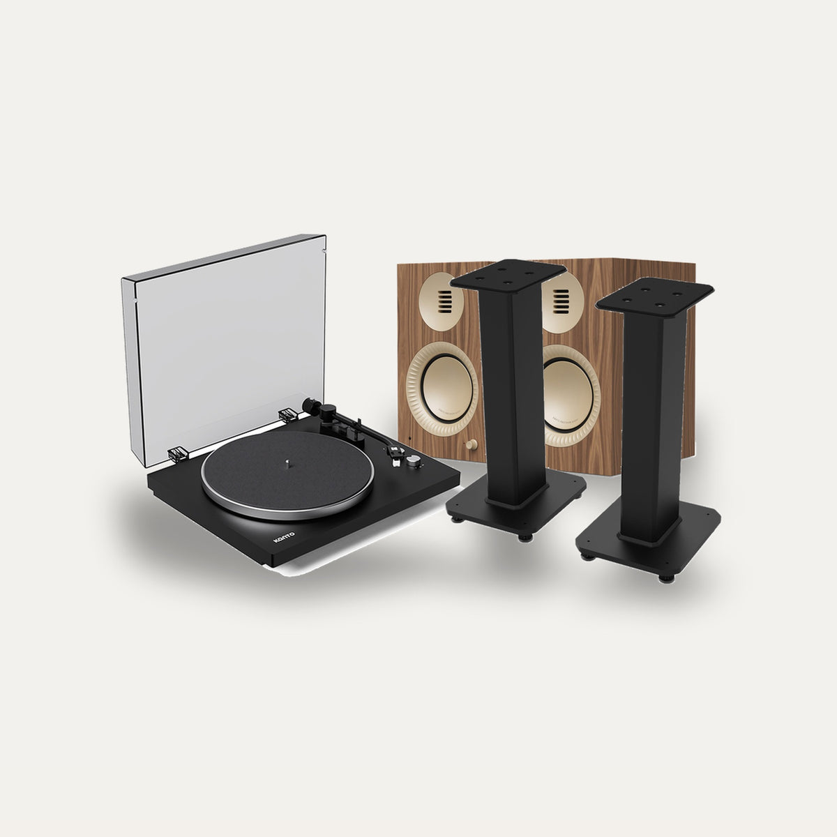 Kanto Audio TUK G2 + OBI3 Gen 2 + SX 22 Vinyl Setup – Speaker Finish Matte Walnut, Turntable Finish Black