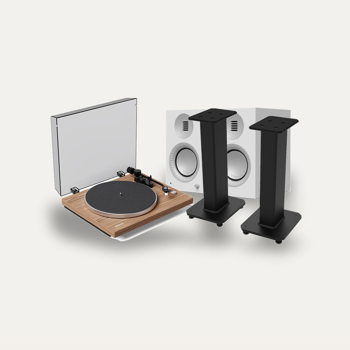 Kanto Audio TUK G2 + OBI3 Gen 2 + SX 22 Vinyl Setup – Speaker Finish Matte White, Turntable Finish Walnut