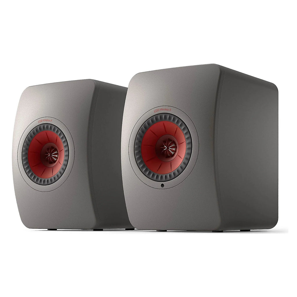 KEF LS50 Wireless II wireless speakers with sleek black design and compact form factor, showcasing modern audio equipment.