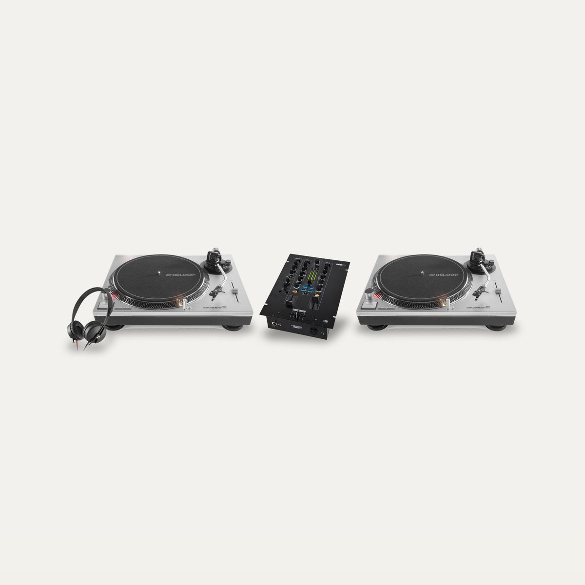 2 x Reloop RP-2000 MK4 + Reloop RMX-22i + Sennheiser HD 25 Light Vinyl DJ Starter Set – Turntable Color Silver