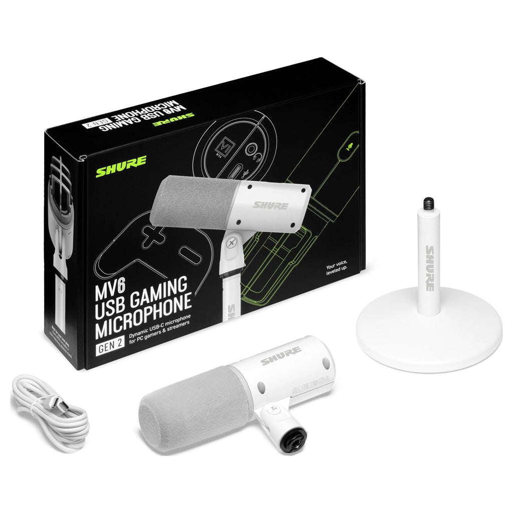 Shure MV6 Gen 2 White, in the box with stand and USB-C cable