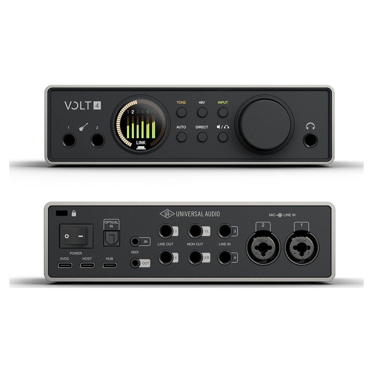 Universal Audio Volt 4 Gen 2, front and rear panels